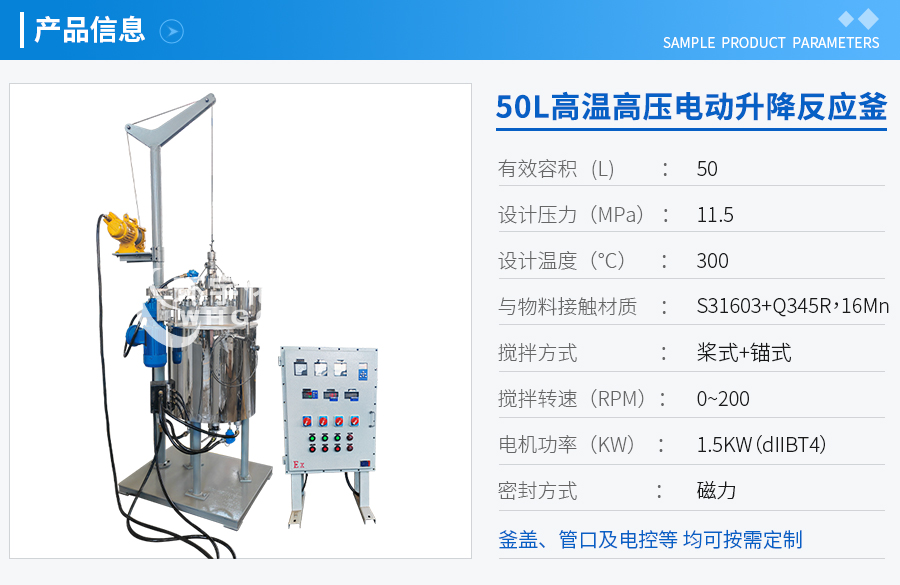 天津50L高溫高壓電動(dòng)升降反應(yīng)釜