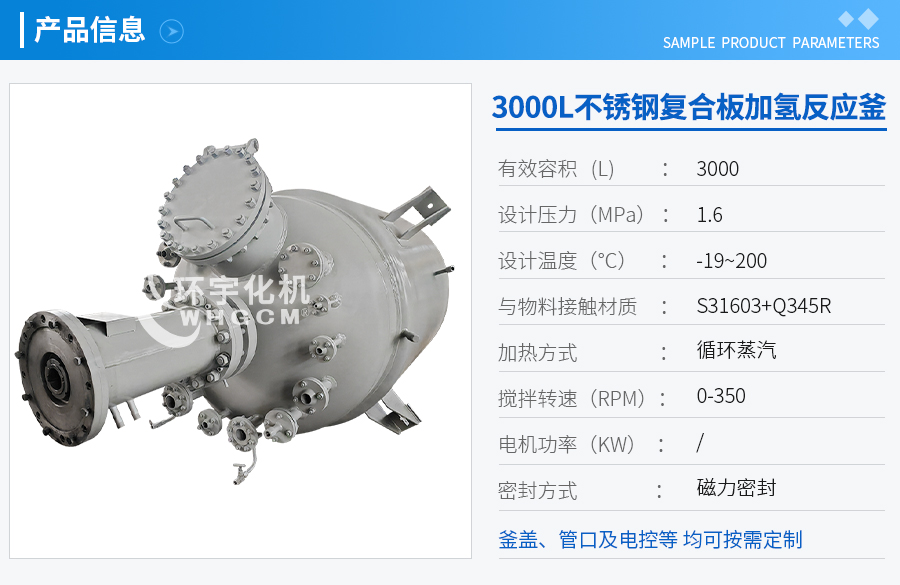 天津3000L不銹鋼復(fù)合板加氫工業(yè)釜